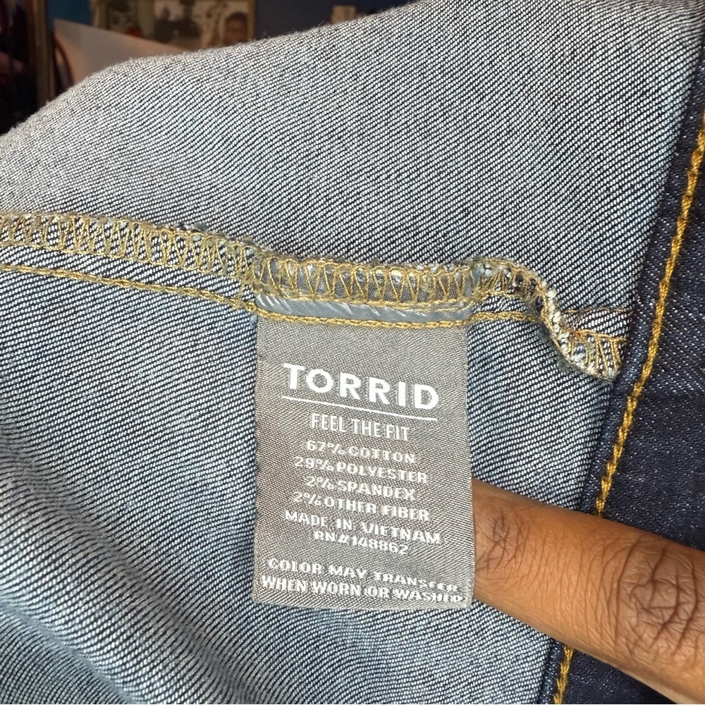 Torrid size 4 Button Down Dark Blue Denim Jacket with Pocket - Picture 3 of 7